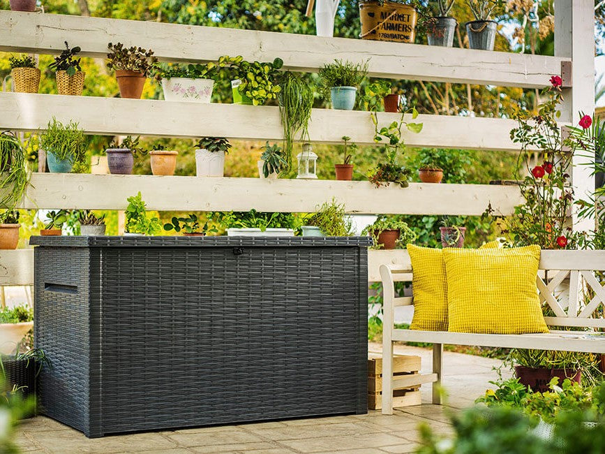 Keter Java Rattan Cushion Box Grey 870L Keter New Zealand