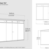 Dimension drawing of the Artisan 11x7 shed