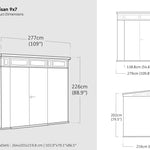 Dimension drawing of the Keter Artisan 9x7
