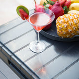 Storage box being used as a table for food and drinks