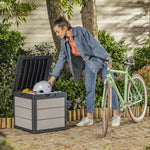 Woman storing her bike helmet in the storage box