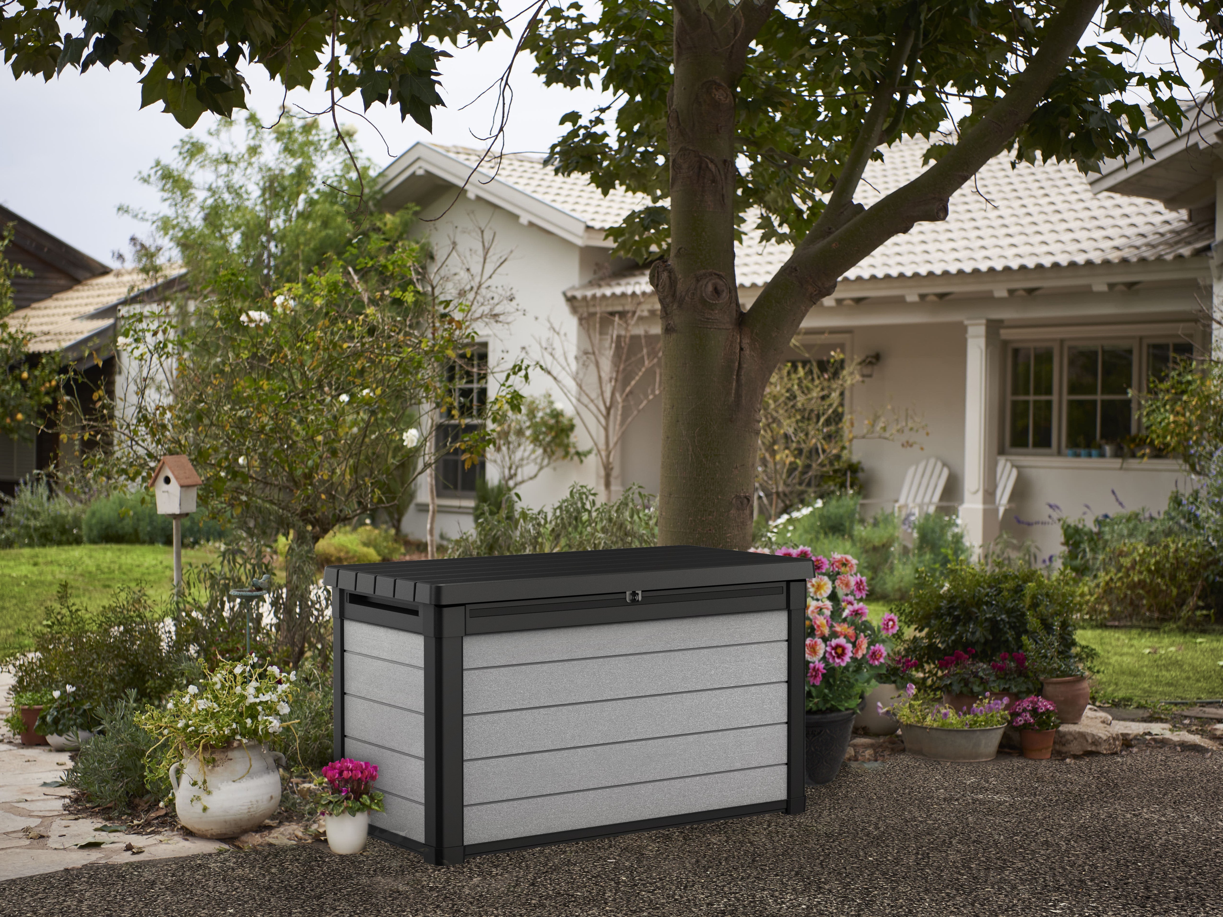 Denali cushion box in a garden setting