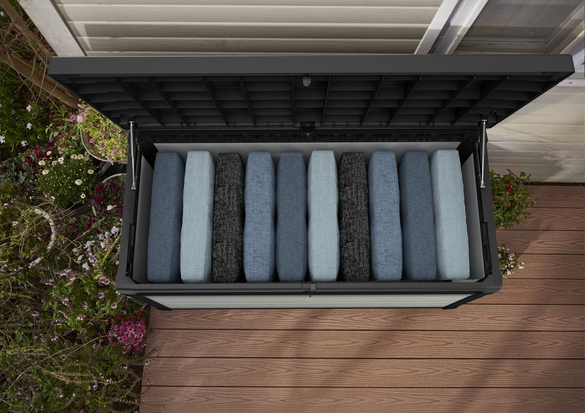 Denali storage box filled with cushions