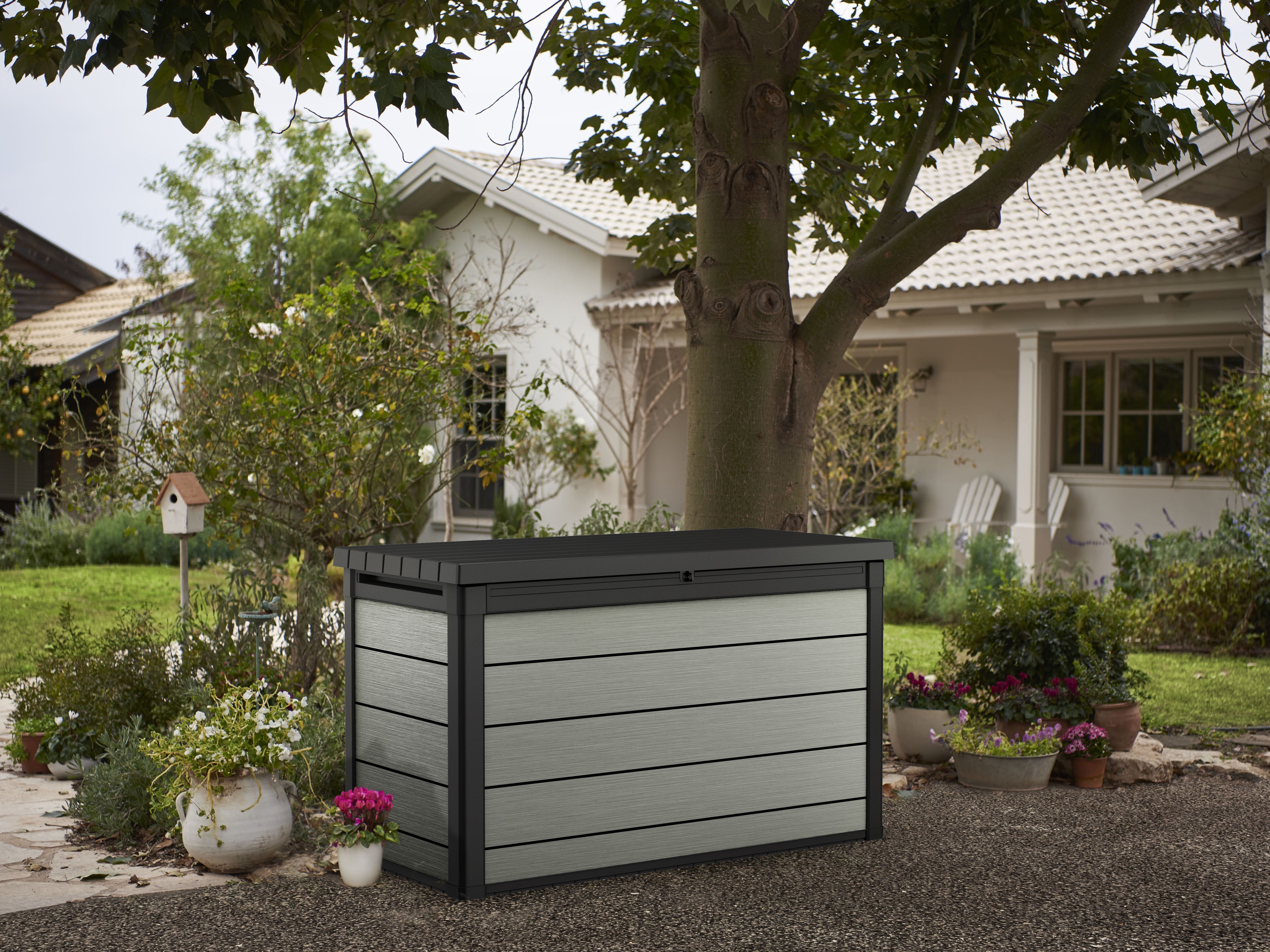 Large storage box in garden setting