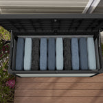 Storage box filled with cushions