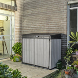 Outdoor storage unit in a courtyard setting