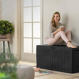 Keter Marvel storage box with woman sitting on lid