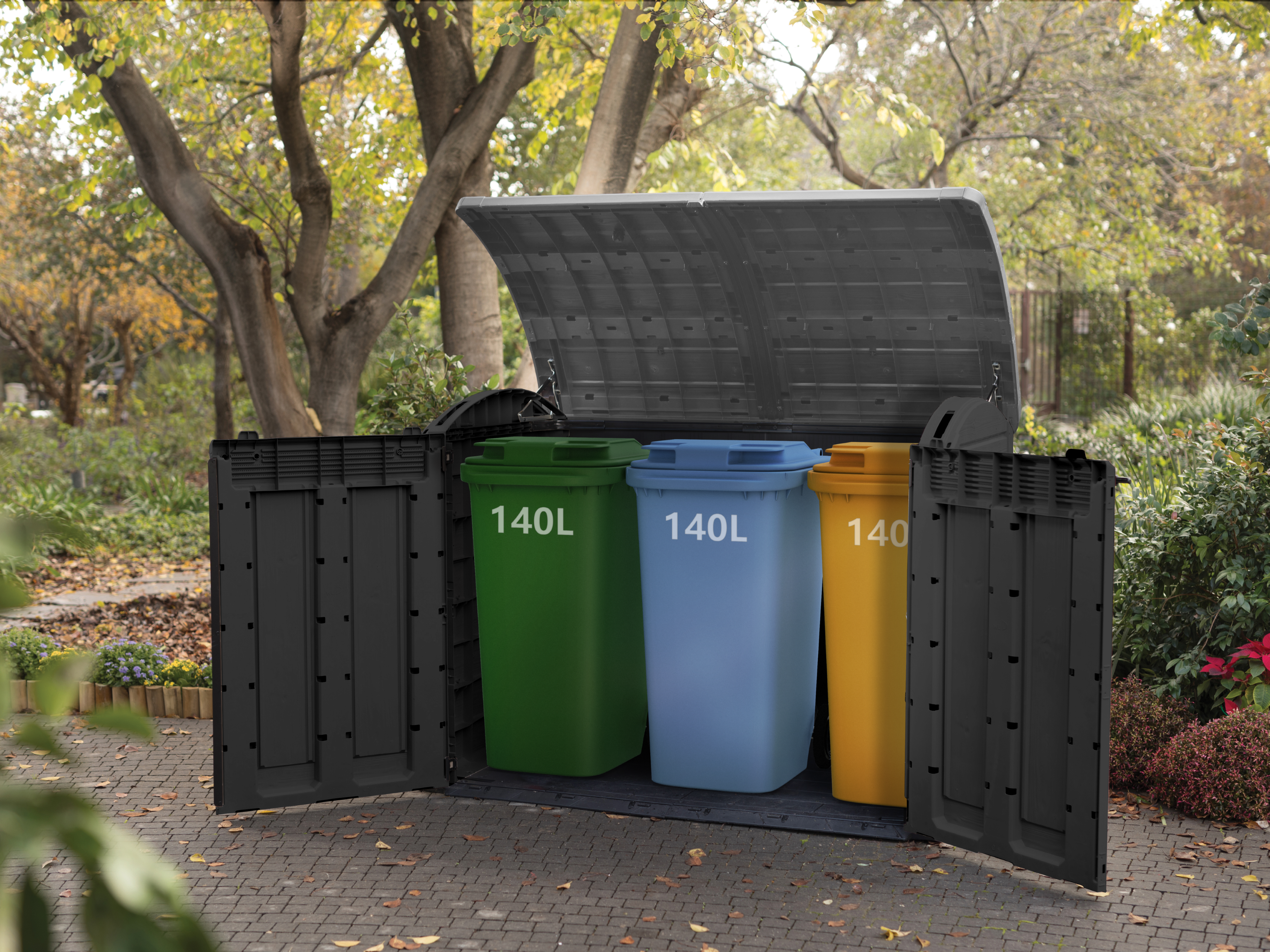 Store it Out Ultra holding three 140 litre rubbish bins