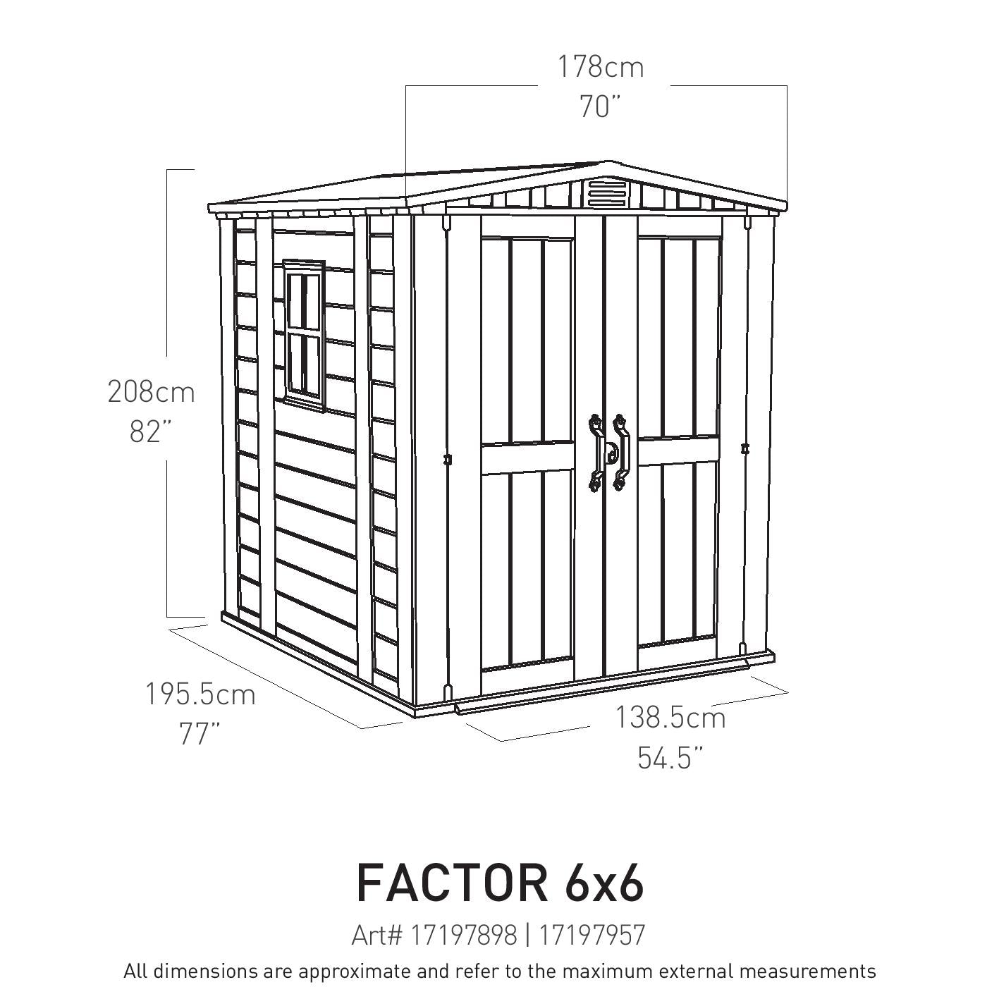 Dimension drawing of the Factor 6x6 shed