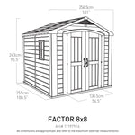 Dimension drawing of the Factor 8x8 shed