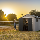 Keter Oakland 7513 shed in sunset