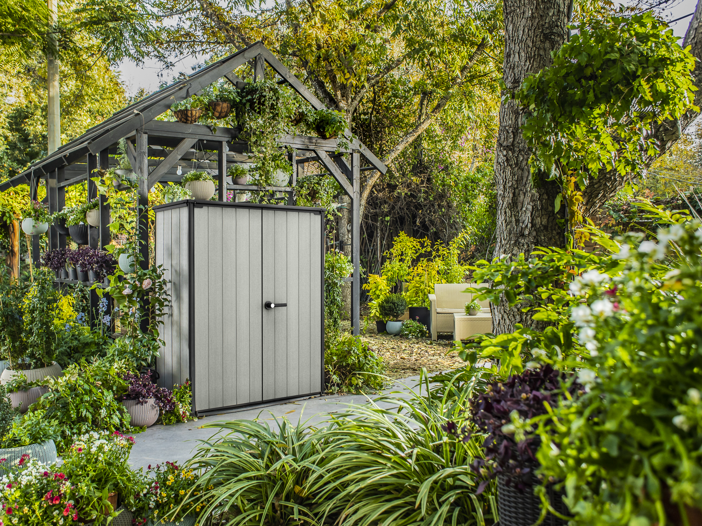 Outdoor Storage Utility Shed Tall Patio Garden Vertical Resin Tool Cabinet  Box