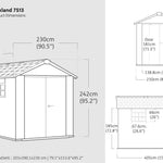 Dimensions for the Keter Oakland 7513 shed