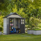 Keter Oakland 754 shed with double doors open