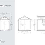 Dimensions for the Keter Oakland 758 shed
