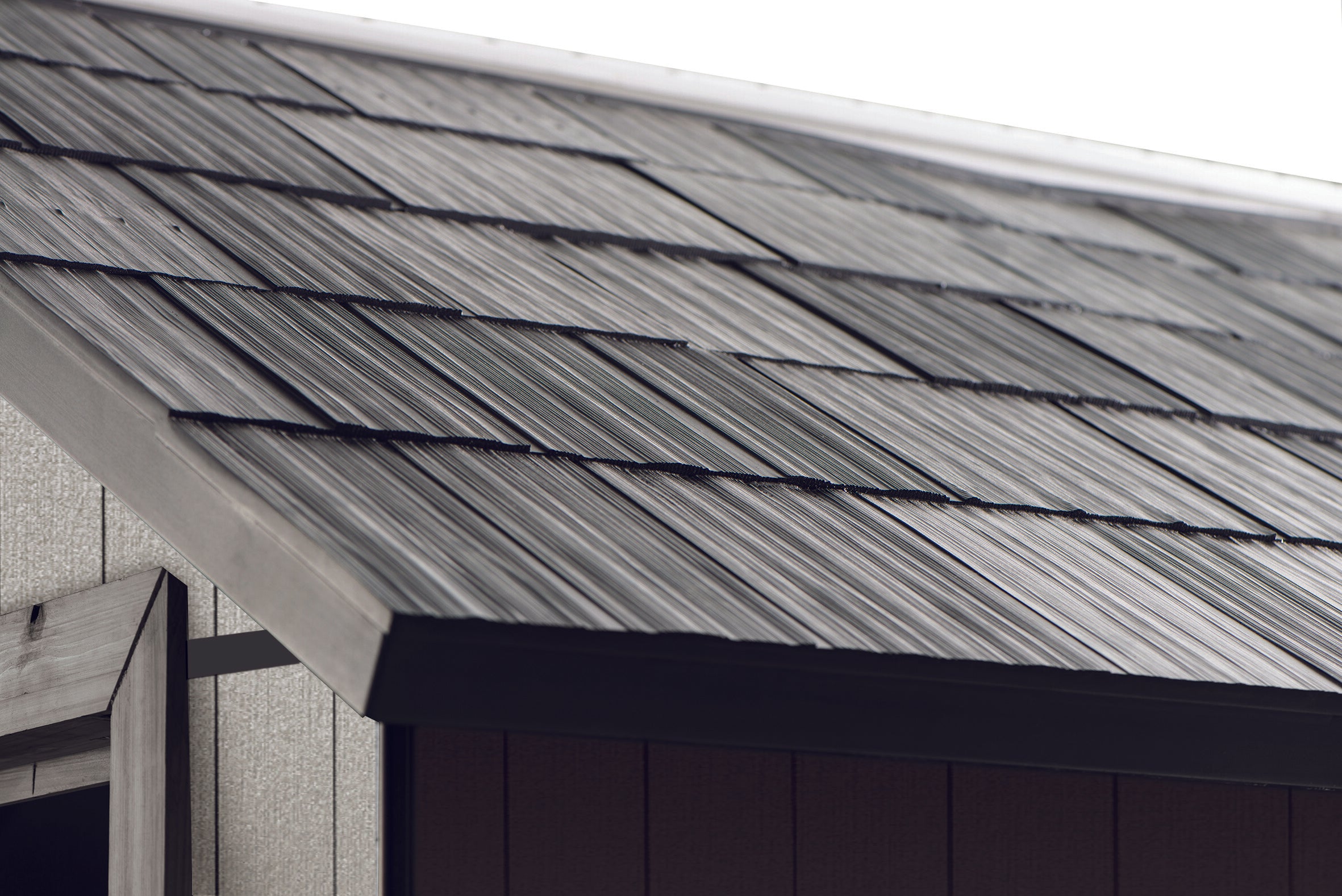 Shingle style roof on the Keter Oakland sheds