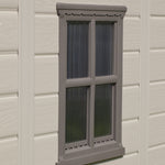 Close up of the window on thew Factor 6x6 shed