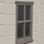 Close up of the window on thew Factor 6x6 shed